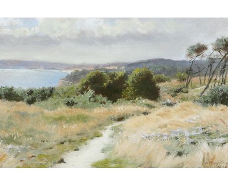 Hayllar, James: (1829 Chichester - Bournemouth 1920). "West Cliff looking Towards the Entrance to Poole harbour". Öl auf Kart