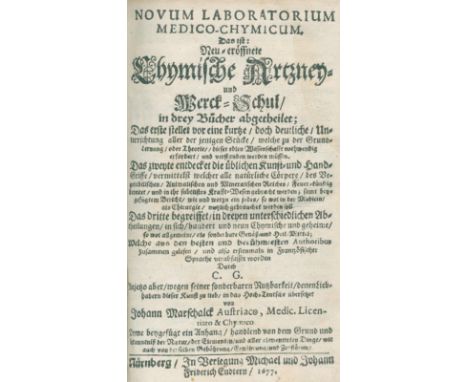 G(laser),C.: Novum Laboratorium Medico-Chymicum, Das ist: Neu-eröffnete Chymische-Artzney- und Werck-Schul in drey Bücher abg