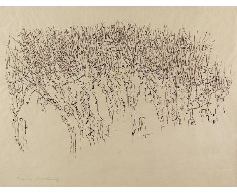 Pudlich, Robert: (1905 Dortmund - Düsseldorf 1962) zugeschrieben. Goethe, Erlkönig. Kopfweidenallee. Tuschfederzeichnung in B