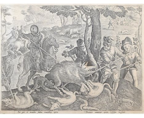 Galle, Philipp: (1537 Haarlem - 1612 Antwerpen). Greifvogeljagd (64/105).  - Wildschweinjagd (24/105). - Wolfsjagd (49/105). 