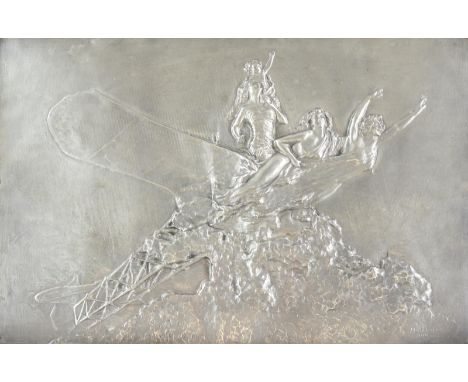 Belonoska, J.: (Wien Anfang 20. Jh.). "Vers l`Avenir". Relief aus getriebenem Messingblech mit silbergrauer Patina. 24 x 36 c