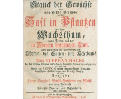 Hales,S.: Statick der Gewächse oder angestellte Versuche mit dem Saft in den Pflanzen und ihren Wachsthum, nebst Proben von d