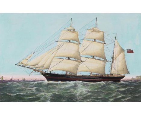 Klipper.: "Clipper Barcue "Alfred Hawley" 420 Tons". Kolor. Lithographie v. T.G.Dutton, um 1860, ca. 38 x 56, unter Passep. m