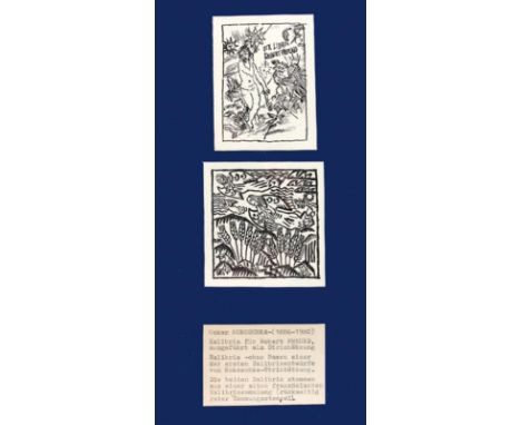 Kokoschka, Oskar: (1886 Pöchlarn - Montreux 1980). Exlibris für Robert Freund. Strichätzung (ca. 1908-09). 7,8 x 5,5 cm. - ╔(