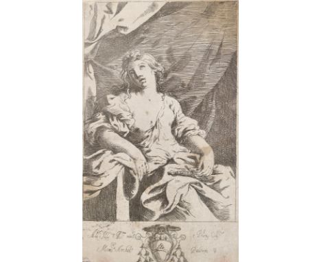 Sirani, Elisabetta: (1638 Bologna 1665), zugeschr. Lucretia. Radierung. Blgr. 23,8 x 14,5 cm. Auf Karton mont. - Etw. fl.   R