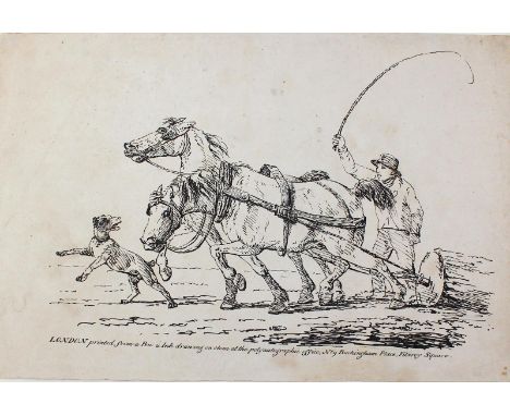 Lithographie.: Pflügender Bauer. Frühe Federlithographie, wohl vor 1810. Unten bezeichnet mit "London printed from a Pen &amp