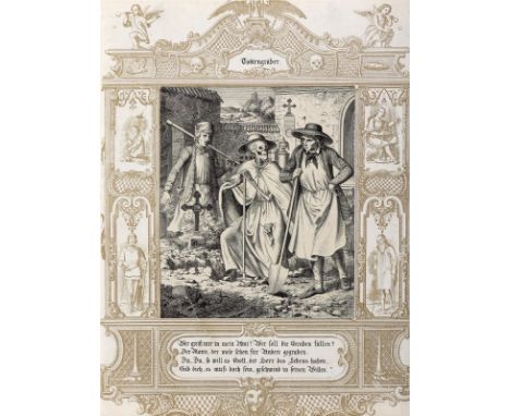 Todtengräber.: Radierung v. Hans (Johannes) Sigmund Bendel. 19. Jhdt. 30 x 22,5 cm. Punktuell unter Passep. mont. - Guter Zus