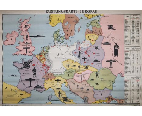 Europas: Rüstungskarte. Offsetkarte mit Darstellung Europas nach dem Versailler Vertrag bzw. nach 1923 mit Angaben der militä