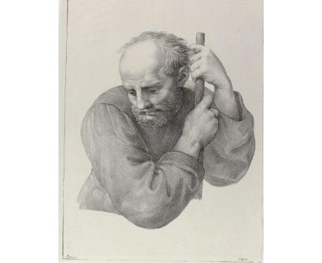 Piloty, Ferdinand: (1786 Homburg - München 1844). Joseph. Brustbild aus der hl. Familie vom Hause Canigiani. Kreidelithograph