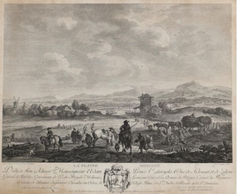 De Ghendt, Emmanuel-Jean-Népomucène: (1738 St. Nikolaus Waes - Paris 1815). La pleine Moisson. Radierung. Auf Papier aufgezog