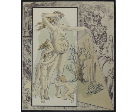 Bock, Erika: (1944 Guben/Gubin - arb. in Serbitz). "Gefährlicher Liebhaber" (oder mütterlicher Alptraum). Siebdruck in 6 Farb
