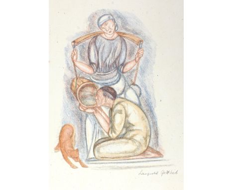 Gottlieb, Leopold: (1883 Drohobycz - Paris 1934). Barmherzigkeit - Wasser für den Durstigen. Farbige Kreidelithogr, 1. Dritte