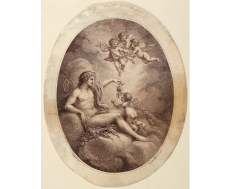 Bartolozzi, Francesco: (1725 Florenz - 1815 Lissabon). Schmetterlingsgeflügelter Putto hascht nach einer ihm vorgehaltenen Bl