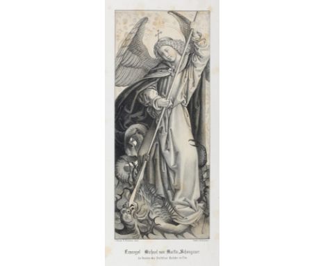 Erzengel Michael.: Tonlithographie von G.Eberlein (Georg Eberlein?) nach Martin Schongauer bei Küstner, 1852. Ca. 33 x 13,5 c