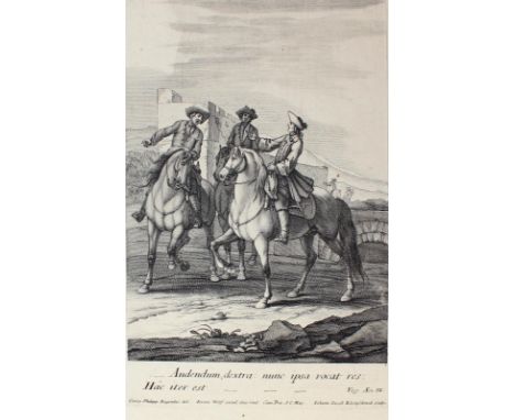 Kleinschmidt, Johann Jakob: (um 1687 Augsburg (?) 1722). 4 Bl. mit Reiterdarstellungen aus Vergils Aeneis. Kupferstiche auf B