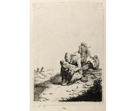 Prestel, Johann Gottlieb: (1739 Grönenbach - Frankfurt/Main 1808). Brustbild eines Orientalen. - 2 häusliche Szenen. Radierun