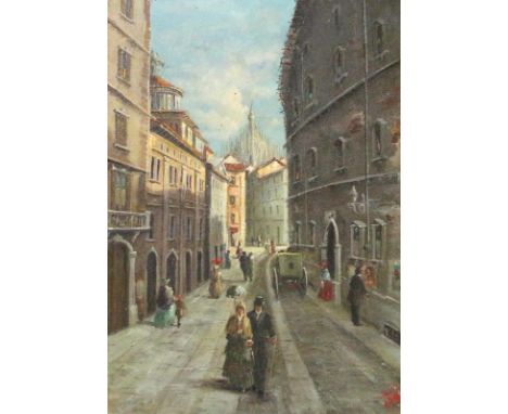 Mailand.: Vecchio Milano. Öl auf Lwd. 20. Jhdt. 70,5 x 50 cm. Gerahmt. Undeutl. sign.   R