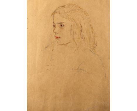 Hahn, Paul Karl: (1892 Bunkersdorf - Dresden 1980). Portrait eines Mädchens. Mischtechnik Tusche/Bleistift/Kreide auf Papier.