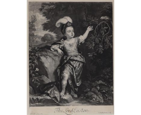 Charles, Lord Euston.: Ganzbildnis des Knaben, seine linke Hand weist auf e. Papagei, im Park e. Schlosses. Schabkunstbl. v. 