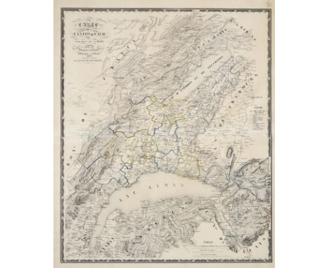 Kanton Waadt.: Carte du Canton Vaud reduite d'après celle de Mallet. 2e. Edition et corrigé. Grenzkolor. lithogr. Karte bei S