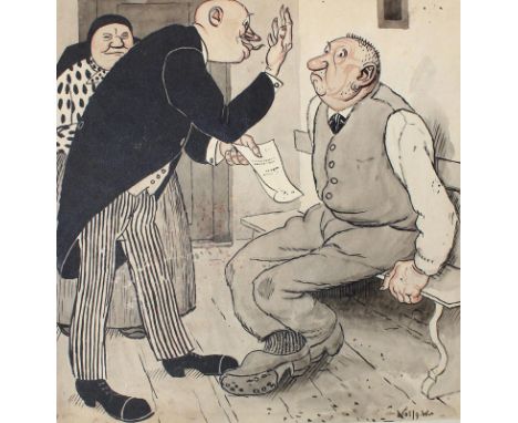 Wagner, Wolfgang: (1884 Furth im Wald - München 1931). Karikaturistische Darstellung. Ober (?) gibt sitzendem Mann ein Stück 