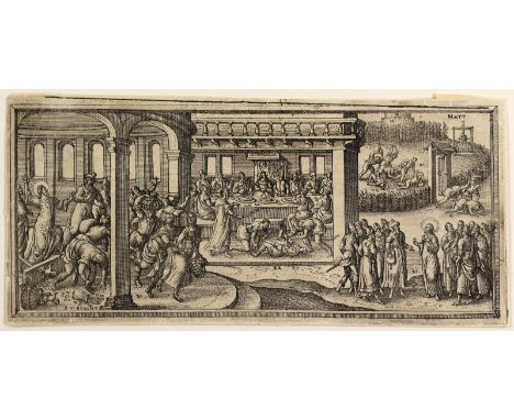 Borcht, Peter van der: (1545 Malines - 1608 Antwerpen). Szenen aus dem NT. Radierung. 10,4 x 22,9 cm. Mit dem Namenszug i. d.