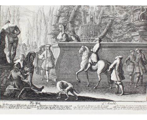 Reitschule.: Paraden. - Der Patz. Bl. 7 u. 9 aus der Neuen Reit-Kunst. 2 Kupferstiche von J.D.Hertz n.J.E.Ridinger bei Wolff,