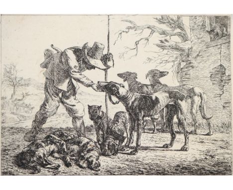 Laer, Pieter de: (1592 Haarlem 1642). Ein Jäger mit seinen sieben Hunden. Aus: Verschiedene Tiere (8 Bll.). Radierung. 1636. 