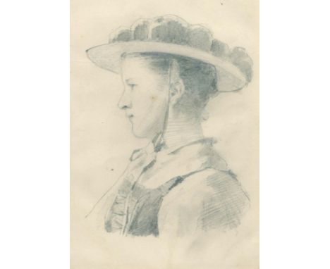 Gutacherin.: Mädchen aus dem Gutachtal als Halbportrait im Profil. Anonyme Bleistiftzeichnung. 20. Jhdt. Ca. 19 x 12 cm. - Mi