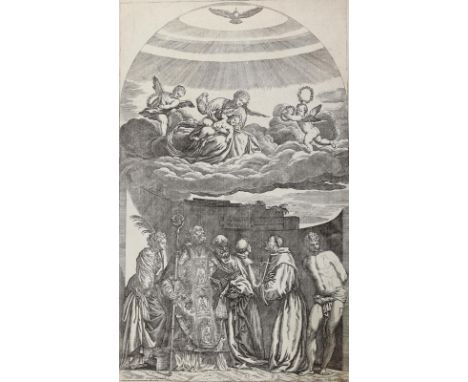 Lefebvre, Valentin: (ca. 1642 Brüssel -um 1680). Gegens. Kopie. Jungfrau Maria mit dem Jesuskind in den Wolken, darunter 6 He