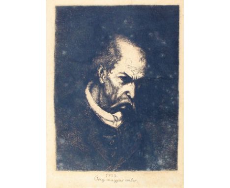 Rudnay, Gyula.: (1878 Plesivec - Budapest 1957) Schiffszieher - Alter ungarischer Mann. 2 Radierungen. Plgr. ca. 13 x 17 cm u