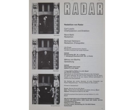 Laszlo,C. (Hrsg.).: Radar. Nr. 1 (von 6 ersch. Heften). Basel, C.L.A.G. 1982. 4°. Mit zahlr. Abb. u. 1 separaten Photogr. 160