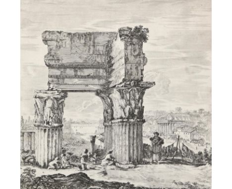 Bella, Stefano della: (1610 Florenz 1664) nach. Blick auf das Forum Romanum mit dem Tempel der Concordia. Radierung. Seitenve