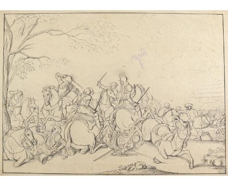 Schlachtendarstellung.: Bleistiftzeichnung, wohl Anfang 19. Jhdt. Ca. 19 x 26,5 cm.   R