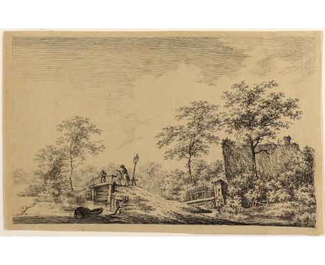 Bakof, Julius: (1819 Hamburg 1857). Auf der Brücke. Federzeichnung. 13,2 x 21 cm. Monogr. - Leicht fl.   R