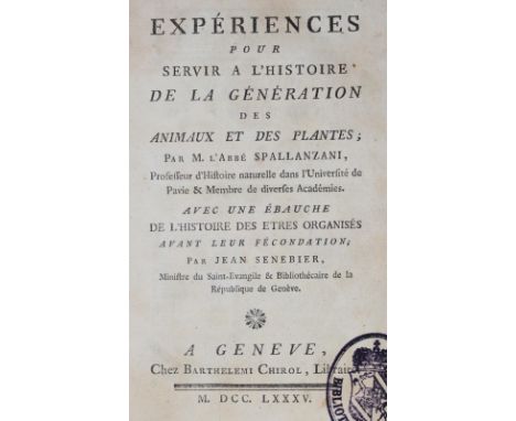 Spallanzani,(L.).  &nbsp;: Experiences pour servir a l'histoire de la generation des animaux et des plantes. Genf, Chirol 178