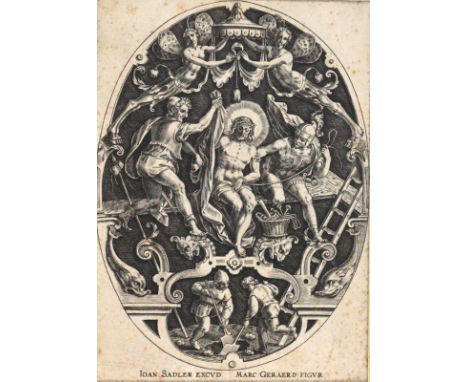 Sadeler, Johannes I.: (1550 Brüssel - Venedig um 1600). Entkleidung Christi. Aus der Passion Christi. Kupferstich im Oval mit