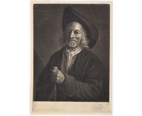 Bause, Johann Friedrich: (1738 Halle - 1814 Weimar). Mann mit Hut und Stock. Schabkunst. Blgr. 26,3 x 19 cm. Plgr. 25 cm x 17