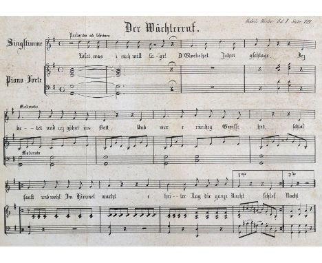 Hebel,J.P.: Werke. 5 in 2 Bdn. Karlsruhe, Müller 1843. Kl.8°. Mit 1 gest. Portrait, 1 Taf., 1 Faksim. u. 4 gefalt. Musikbeila