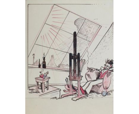 Lechner, Karl Maria: (1890 München - Bad Reichenhall 1974). Rauchender, skeptischer Maler. Tusche/Bleistift. 20. Jhdt. 18 x 1