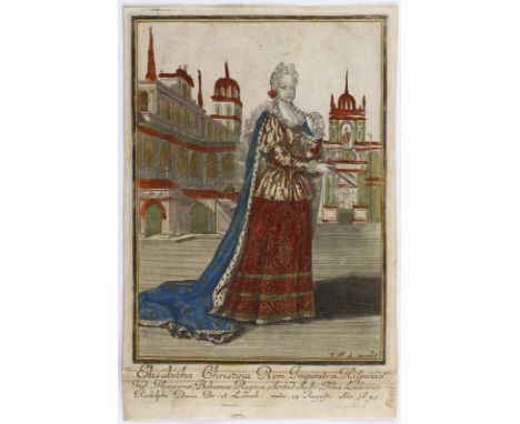 Elisabeth Christina, Königin von Spanien.: Elisabetha Christina Rom: Imperatrix Hispania. Handkol. Kupferstich mit goldfarben