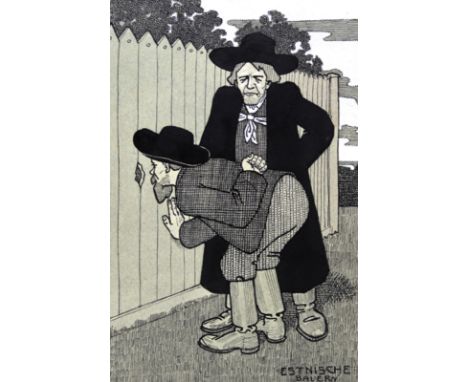 Obermann, Erik: (1890 Tartu - Marseille 1911). Estnische Bauern. Tusche, teils laviert, teils weiß gehöht. Ca. 18,5 x 12,5 cm