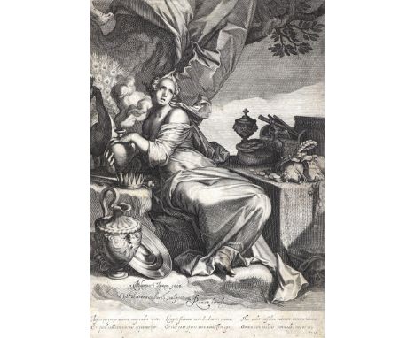 Bloemert, Abraham: (1564 Gorinchem - Utrecht 1651), nach. Juno Moneta. Kupferstich. 27,5 x 19,5 cm. Über den Platternand besc