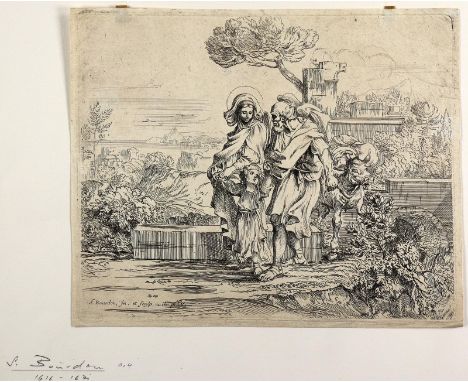 Bourdon, Sebastién: (1616 Montpellier - 1671 Paris). Rückkehr aus Ägypten. Radierung. Blgr. 20 x 24,4 cm. Plgr. 18,8 x 23,2 c