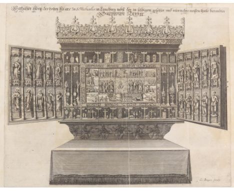 Lüneburg.: Der hohe Altar mit der goldenen Tafel in S. Michaelis zu Lüneburg. Kupferstich v. Lorenz Berger. 17./18. Jhdt. Blg