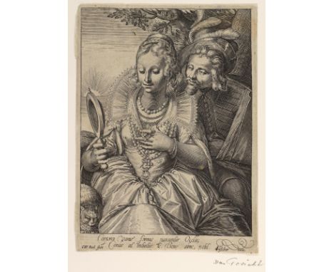 Boel, Cornelis: (1576 Antwerpen - c. 1621). Das Gesicht. Aus: Die fünf Sinne. 18,5 x 13,8 cm. Stark beschnitten. - Prov. Slg.