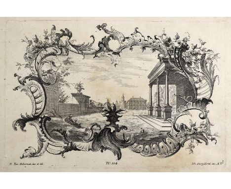 Habermann, Franz Xaver: (1721 Grafschaft Glatz - Augsburg 1796) nach. 2 Stadtansichten im Rocaillerahmen, Folge 114. - 2 Orna