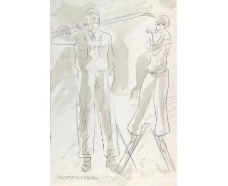 Matouschek, Rudolf: (geb. 1901 Wien). "Allegorie". Aquarell und Bleistift auf geglättetem Papier. Sign., nicht bezeichnet, ni
