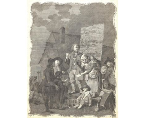 Bänkelsänger.: Auch: Le Chanteur en foire. Kupferstich n. J.C.Seekatz um 1780. Blgr. 42,5 x 34,5 cm. An 3 Seiten mit Rand um 