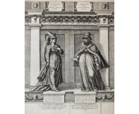 Portrait.: Doppelportrait "Blanca Rudolphi Boemiae Regis" u. "Elisabetha Rudolphi Boemiae Regis". Jwls. Ganzfigur stehend vor